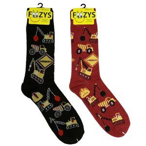 Construction Vehicles Bulldozer Wrecking Ball Crane 2 Pairs Foozys Socks Men's